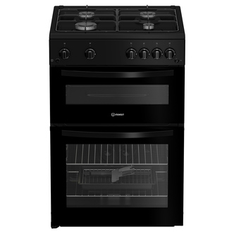 Indesit ITG6GB 60cm Twin Cavity Gas Cooker in Black 4 Gas Burners 72 L