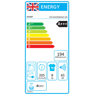 Sharp KDNHH9S8GW3 9kg Heat Pump Condenser Dryer in White A Rated