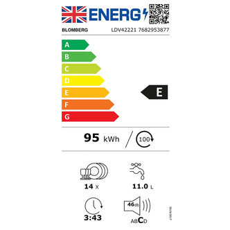 Blomberg LDV42221 60cm Fully Integrated Dishwasher 14 Place E Rated