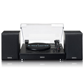 Lenco LS-101 Turntable & Hi Fi Speakers in Black with Bluetooth Conn