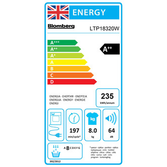 Blomberg LTP18320W 8kg Heat Pump Condenser Dryer in White Sensor A