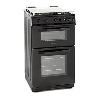 Montpellier MDG500LK 50cm Double Oven Gas Cooker in Black Glass Lid