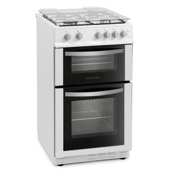 Montpellier MDG500LW 50cm Double Oven Gas Cooker in White Glass Lid