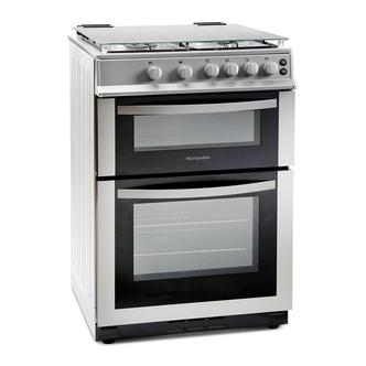 Montpellier MDG600LS 60cm Double Oven Gas Cooker in Silver Glass Lid