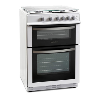 Montpellier MDG600LW 60cm Double Oven Gas Cooker in White Glass Lid