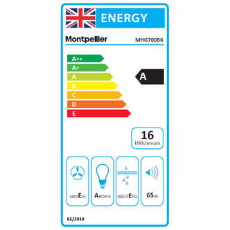 Montpellier MHG700BK 70cm Curved Glass Hood in Black 3 Speed Fan