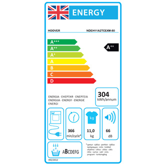 Hoover NDEH11A2TCEX 11kg Heat Pump Condenser Dryer White A Rated Wi Fi