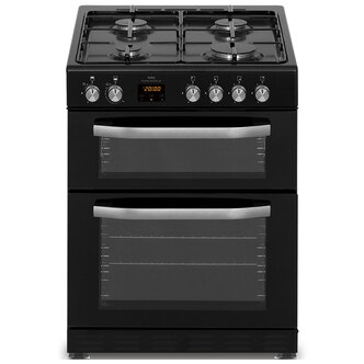New World NWMID63GB 60cm Twin Cavity Gas Cooker in Black 66L/23L