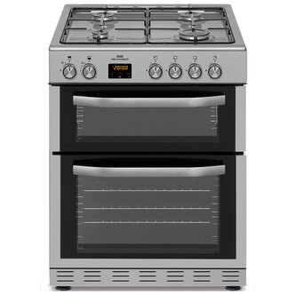 New World NWMID63GS 60cm Twin Cavity Gas Cooker in Silver 66L/23L