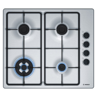Bosch PBH6B5B60 Series 2 60cm 4 Burner Gas Hob Brushed Steel Wok Burner