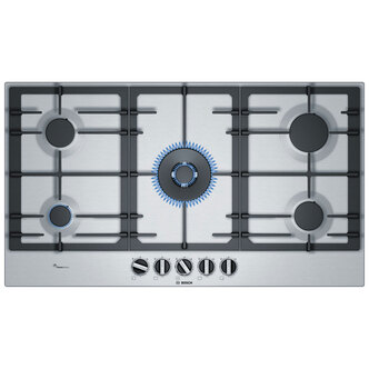 Bosch PCR9A5B90 Series 6 90cm 5 Burner Gas Hob Brushed Steel Wok Burner