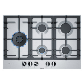 Bosch PCS7A5B90 Serie 6 75cm 5 Burner Gas Hob Stainless Steel Wok Burn