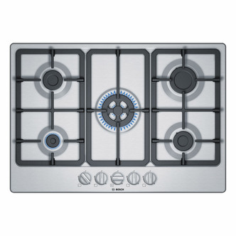Bosch PGQ7B5B90 Series 4 75cm 5 Burner Gas Hob Brushed Steel Wok Burner