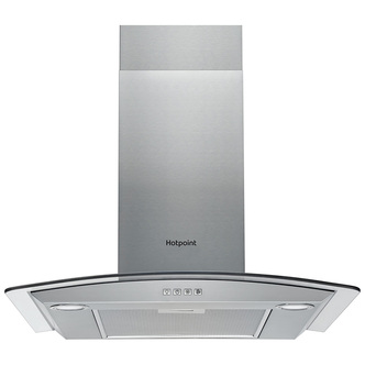 Hotpoint PHGC6.4FLMX 60cm Curved Glass Chimney Hood in St/Steel 3 Speed Fan