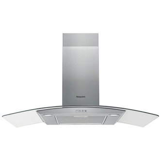Hotpoint PHGC9.4FLMX 90cm Curved Glass Chimney Hood in St/Steel 3 Speed Fan