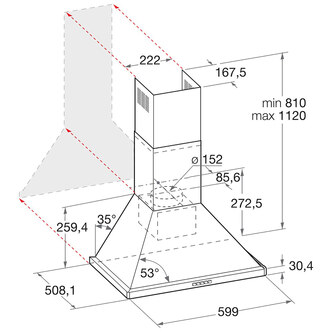 Hotpoint PHPN6 4FLMK 60cm Pyramid Chimney Hood in Black 3 Speed Fan