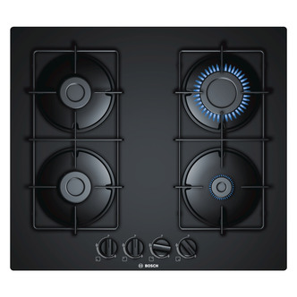 Bosch PNP6B6B80 Serie-4 60cm 4 Burner Gas Hob in Tempered Black Glass