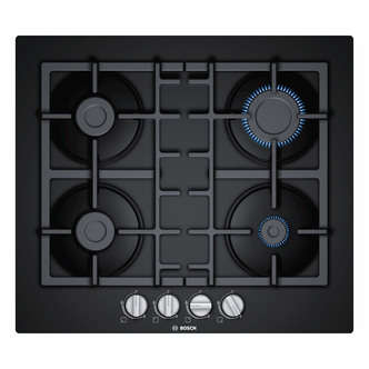 Bosch PNP6B6B90 Series 4 60cm 4 Burner Gas Hob in Tempered Black Glass