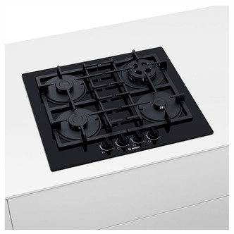Bosch PNP6B6B90 Serie 4 60cm 4 Burner Gas Hob in Tempered Black Glass