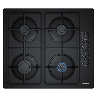 Bosch POP6B6B80 60cm 4 Burner Gas Hob on Black Glass Enamel Supports