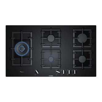 Bosch PPS9A6B90 Series 6 90cm 5 Burner Gas on Glass Hob Black Wok