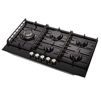 Teknix SCGH751B 75cm 5 Burner Gas Hob on Black Glass Wok Burner