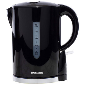 Daewoo SDA1682GE Plastic Jug Kettle - Black with Chrome Band, 1.7L 2200W
