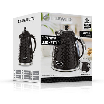 Daewoo SDA1773GE ARGYLE Cordless Jug Kettle Black 1 7L 3kW