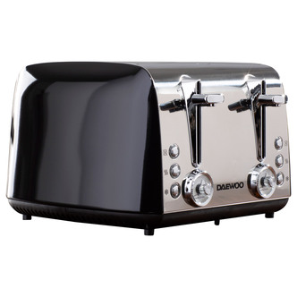 Daewoo SDA1777GE KINGSBURY 4 Slice Toaster in Black & Stainless Steel
