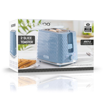 Daewoo SDA1823GE ARGYLE 2 Slice Patterned Toaster Light Blue