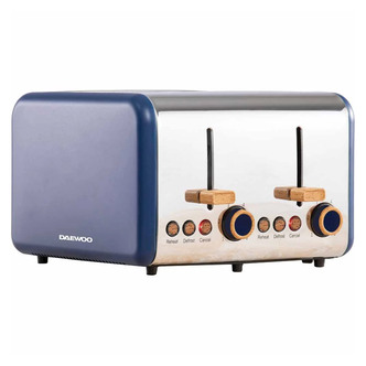 Daewoo SDA1954WK SKANDIA 4 Slice Toaster - Blue with Wood-Effect Accent