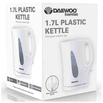 Daewoo SDA2452PL Essentials Cordless Plastic Kettle White 1 7L 2 2kW