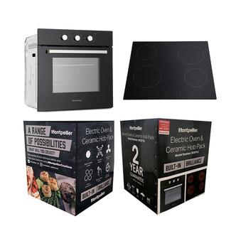 Montpellier SFCP10 Electric Fan Oven & Ceramic Hob Pack In Black