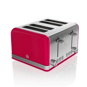 Swan ST19020RN 4 Slice Retro Style Toaster in Red & Chrome