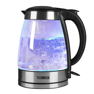 Tower T10018 1.7 Litre Illuminated Glass Kettle in Black 3.0 kW