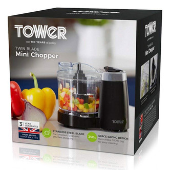 Tower T12030 Mini Chopper with Plastic Bowl in Black 120W Motor