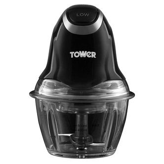 Tower T12032 Mini Chopper with Glass Bowl in Black 500W 2 Speed