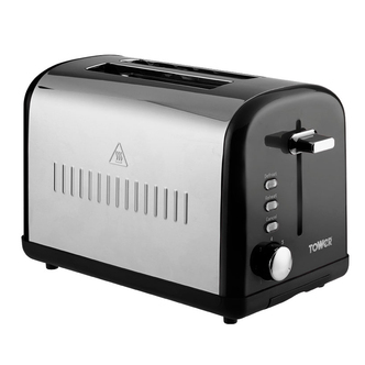 Tower T20014BL 2 Slice Toaster Silver Black