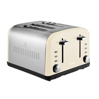 Tower T20015C 4 Slice Toaster in Cream & St/Steel Variable Browning