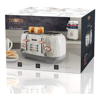 Tower T20017WMRG Bottega 4 Slice Toaster Marble Rose Gold