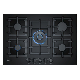 Neff T27CS59S0 N70 75cm 5 Burner Gas Hob in Black Glass Wok Burner