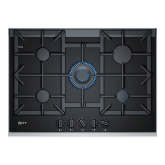 Neff T27TA69N0 N90 75cm 5 Burner Gas Hob Black Glass St St Wok Burner