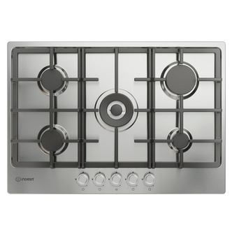 Indesit THP751WIXI1 75cm 5 Burner Gas Hob in Stainless Steel Double Crown W
