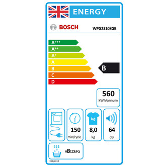Bosch WPG23108GB 8kg Serie 6 Condenser Dryer in White B Rated