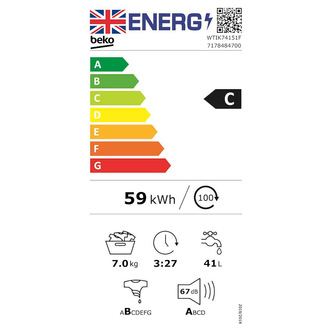 Beko WTIK74151F Integrated Washing Machine 1400rpm 7kg C Rated