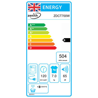 Zenith ZDCT700W 7Kg Condensor Dryer White B Rated Reverse Delay Start