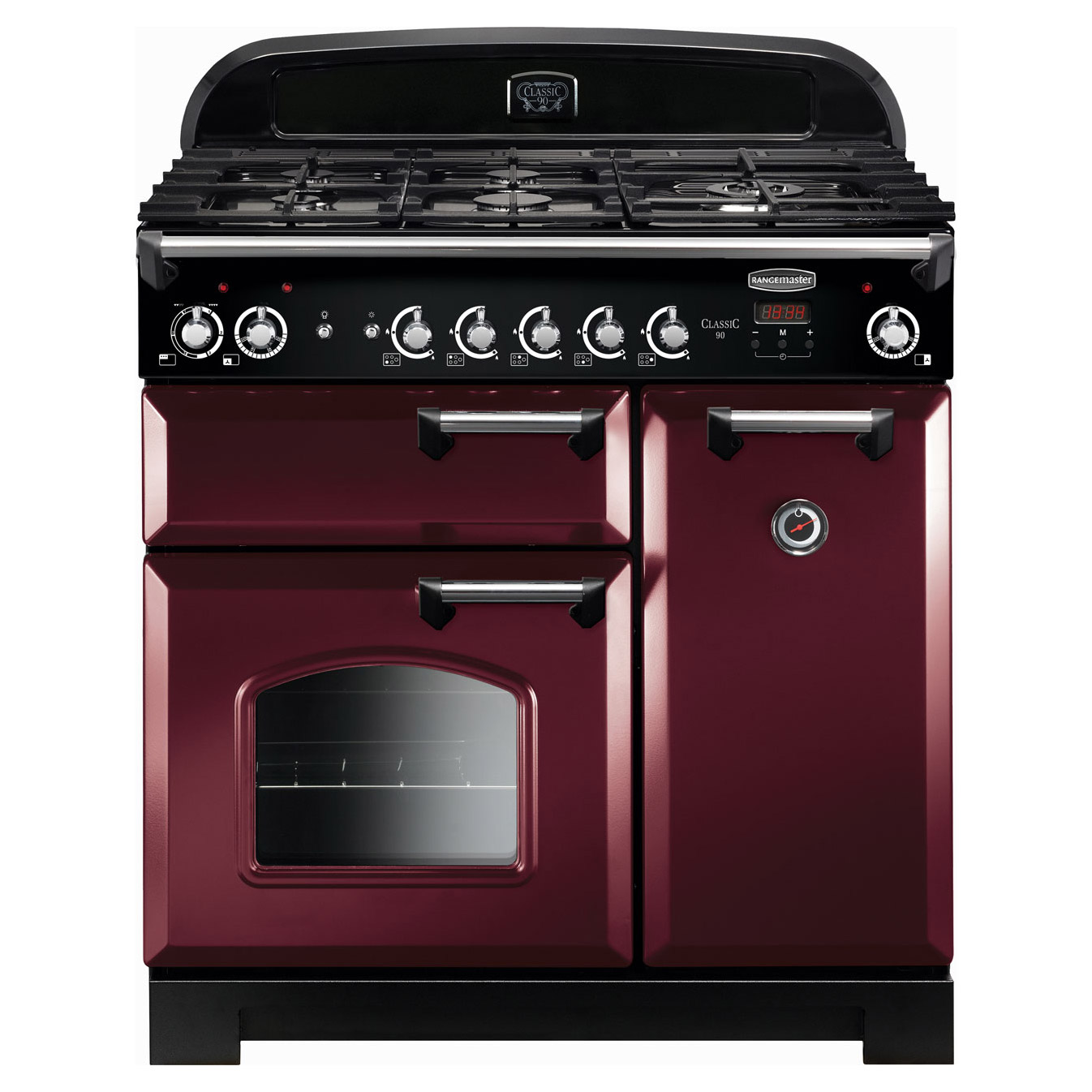 Image of Rangemaster 116510 90cm CLASSIC Dual Fuel Range Cooker Cranberry Chrom