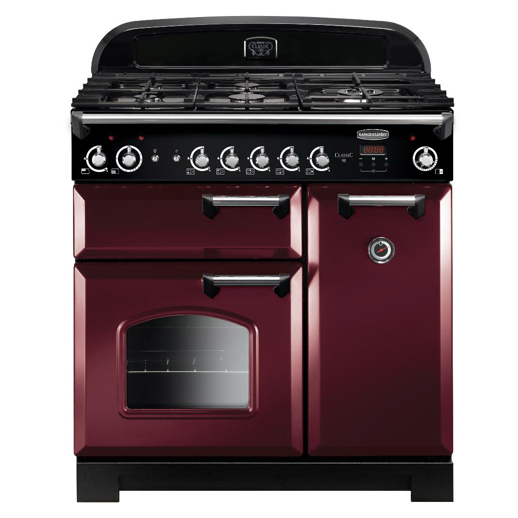 Image of Rangemaster 116740 90cm CLASSIC Gas Range Cooker in Cranberry Chrome