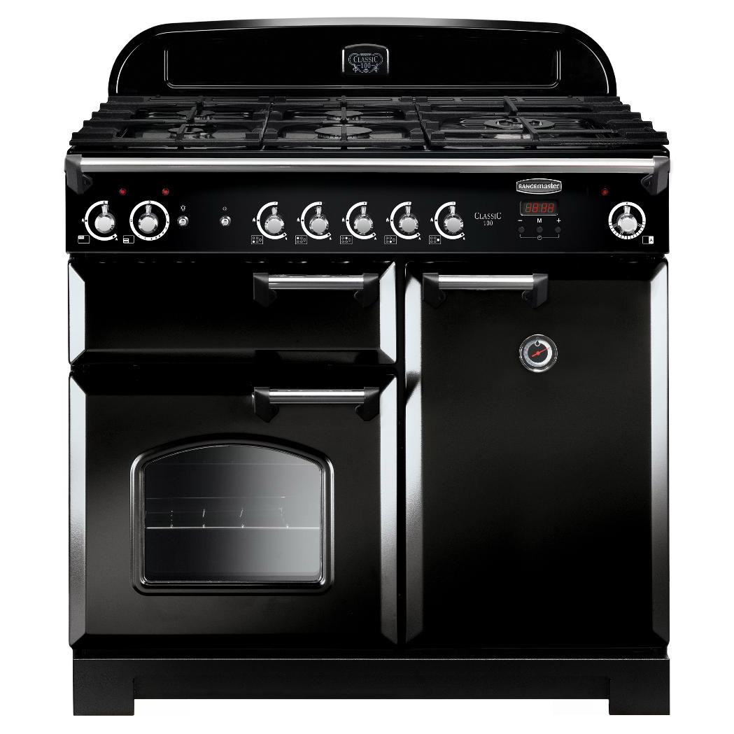 Rangemaster 117630 100cm Wide Classic Gas Range Cooker in Black with C