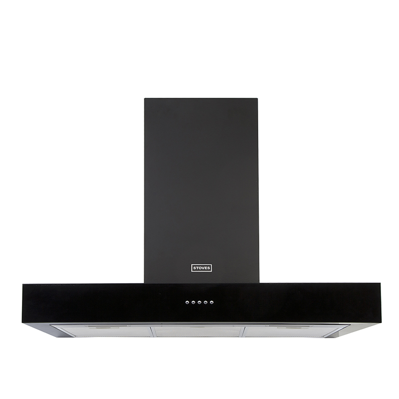 Stoves 444410235 90cm Flat Sterling Chimney Hood in Black A Rated